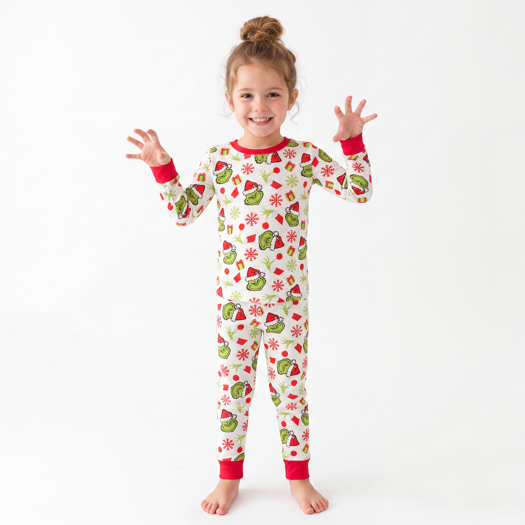 Christmas Green Guy Snowflake Two-Piece Bamboo Viscose Pajama Set