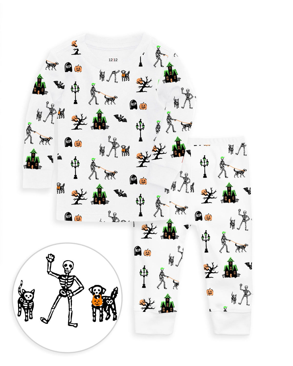 The Organic Long Sleeve Pajama Set [Spooky Skeletons]
