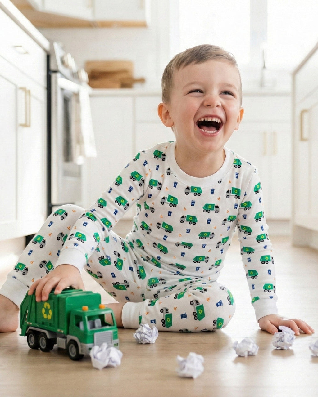 The Organic Long Sleeve Pajama Set [Recycling Trucks]