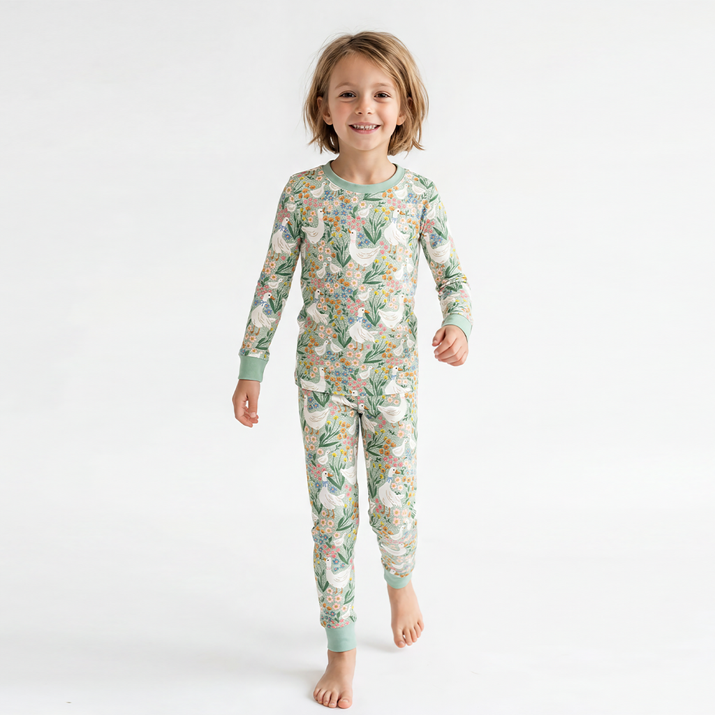 Daisy Goose Garden Meadow Floral Kids Two-Piece Pajama Set