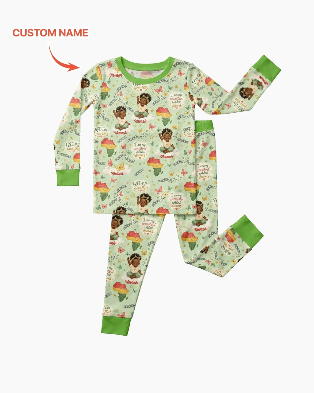 Custom Name Juneteenth I Am My Ancestors' Wildest Dream Bamboo Two Piece Long Sleeve Pajama Set