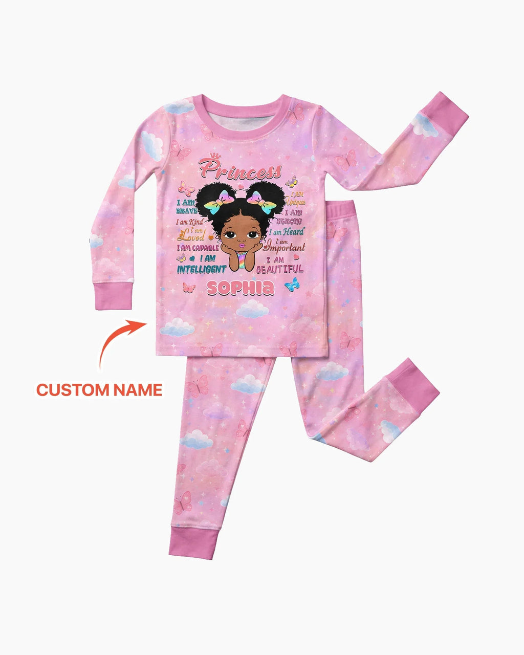 Black Princess I Am BeautifulBamboo Two Piece Long Sleeve Pajama Set