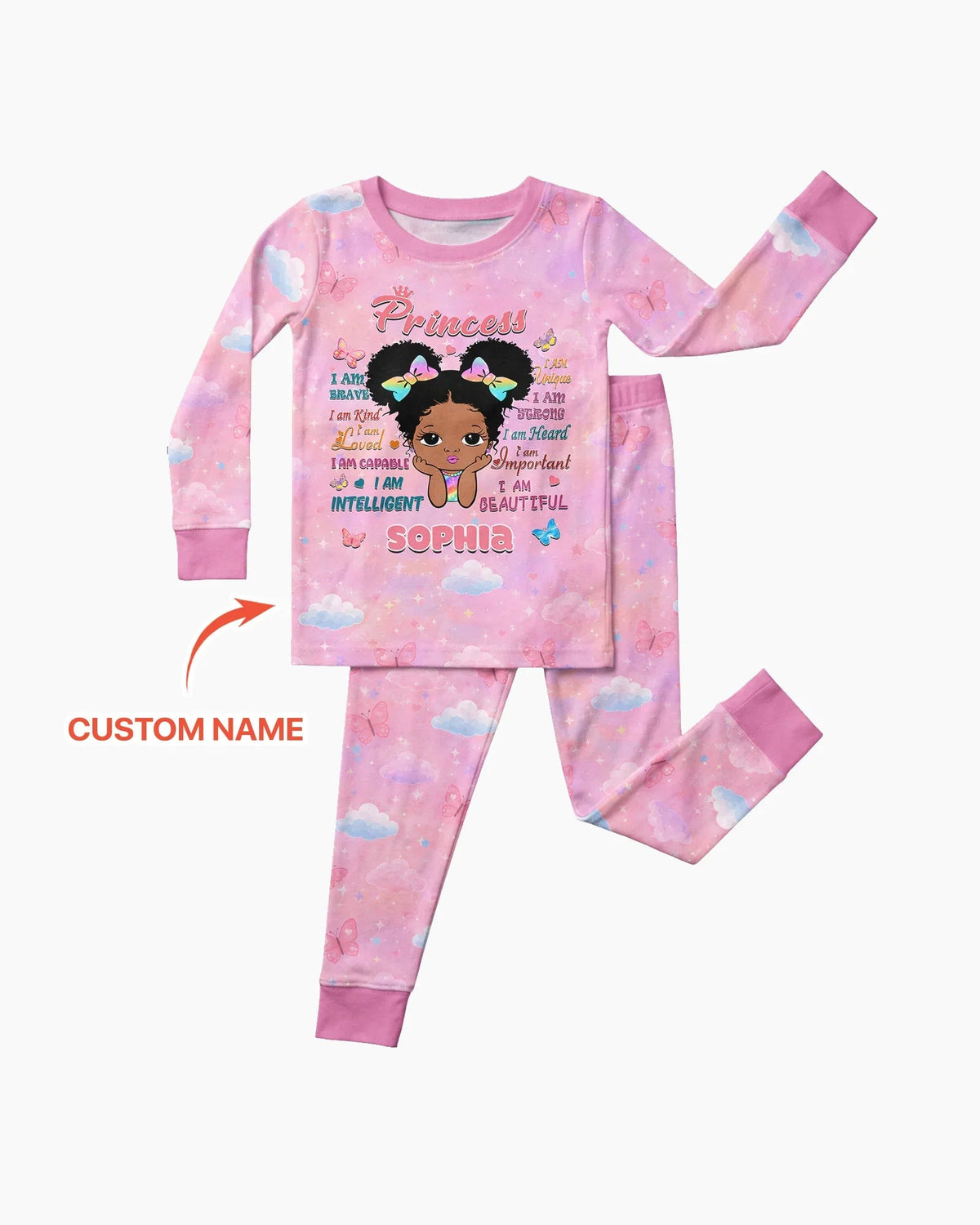 Black Princess I Am BeautifulBamboo Two Piece Long Sleeve Pajama Set