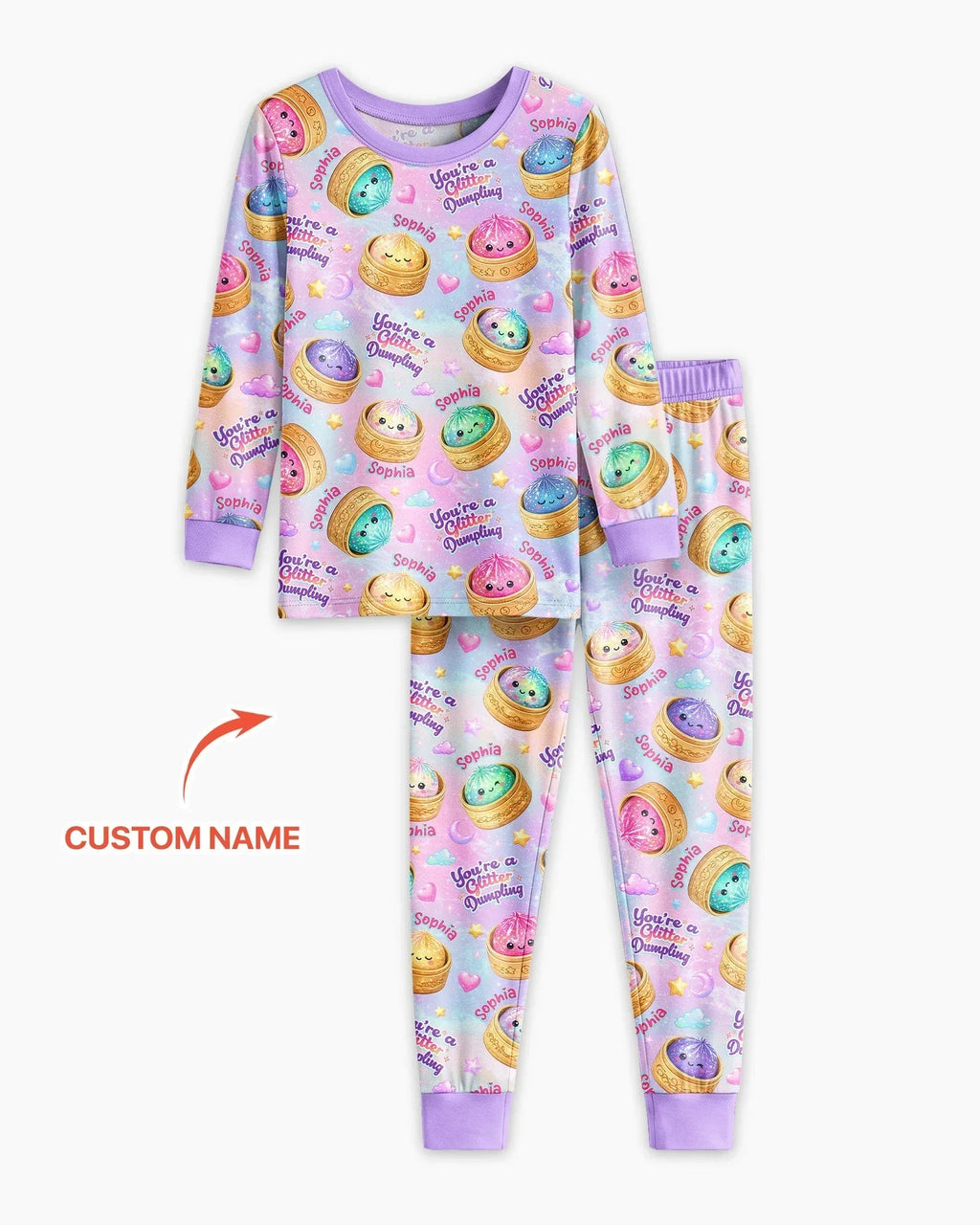 Custom Name You're A Glitter Dumpling Bamboo Two Piece Long Sleeve Pajama Set