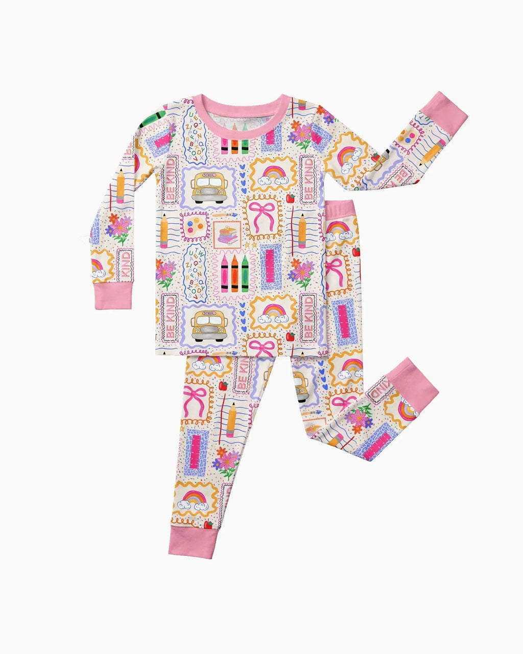Colorful Doodle School Bamboo Two Piece Long Sleeve Pajama Set