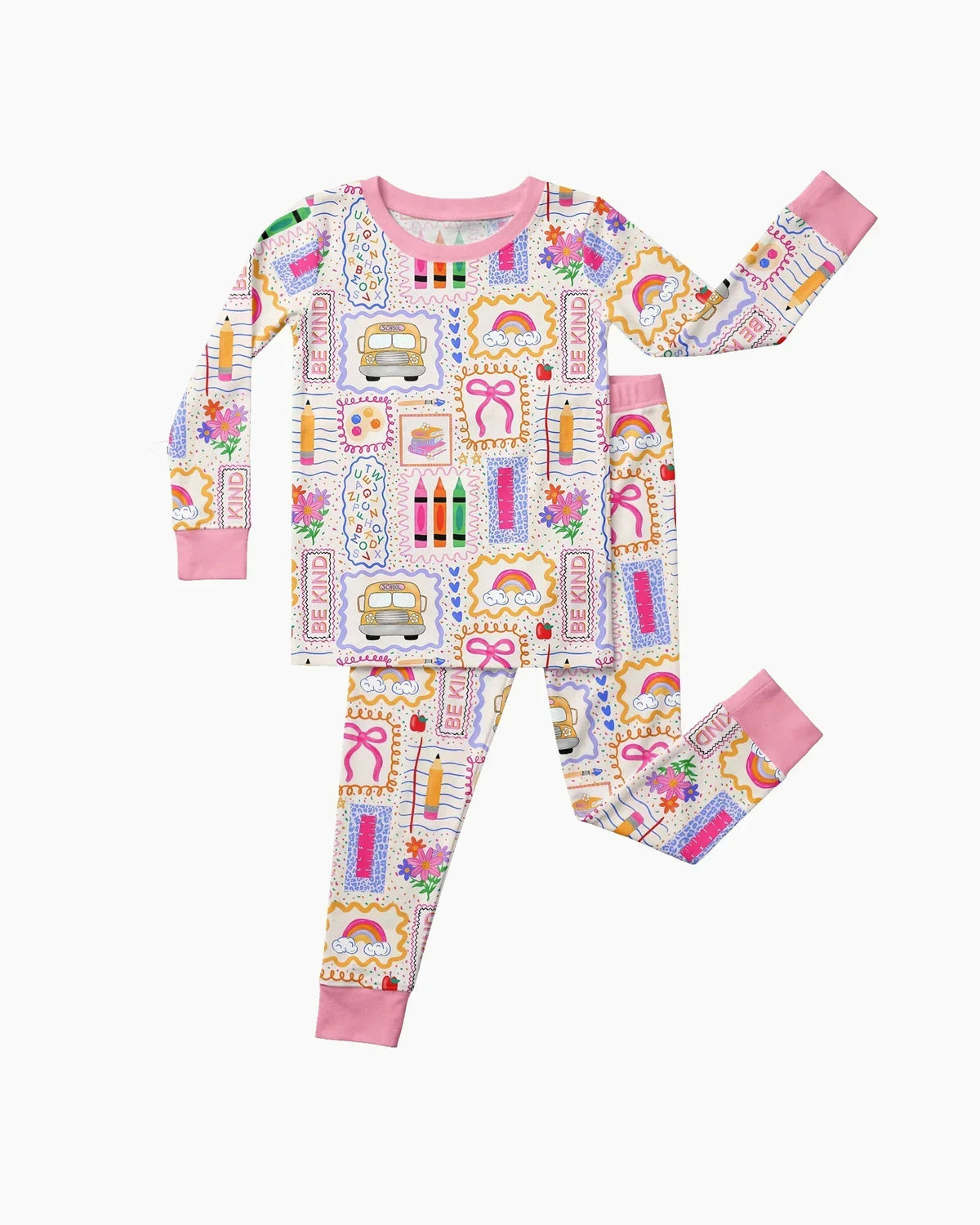 Colorful Doodle School Bamboo Two Piece Long Sleeve Pajama Set