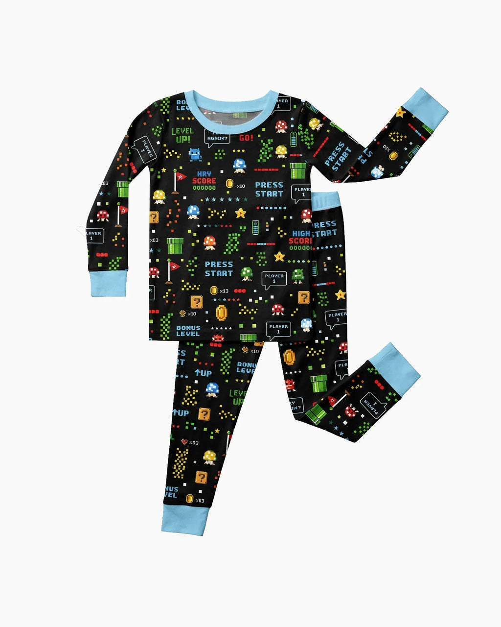 Pixel Game Lover Matching Bamboo Two Piece Long Sleeve Pajama Set