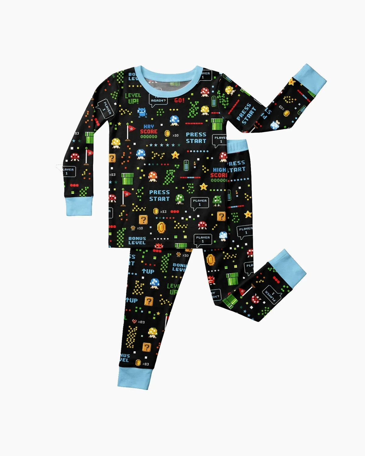 Pixel Game Lover Matching Bamboo Two Piece Long Sleeve Pajama Set