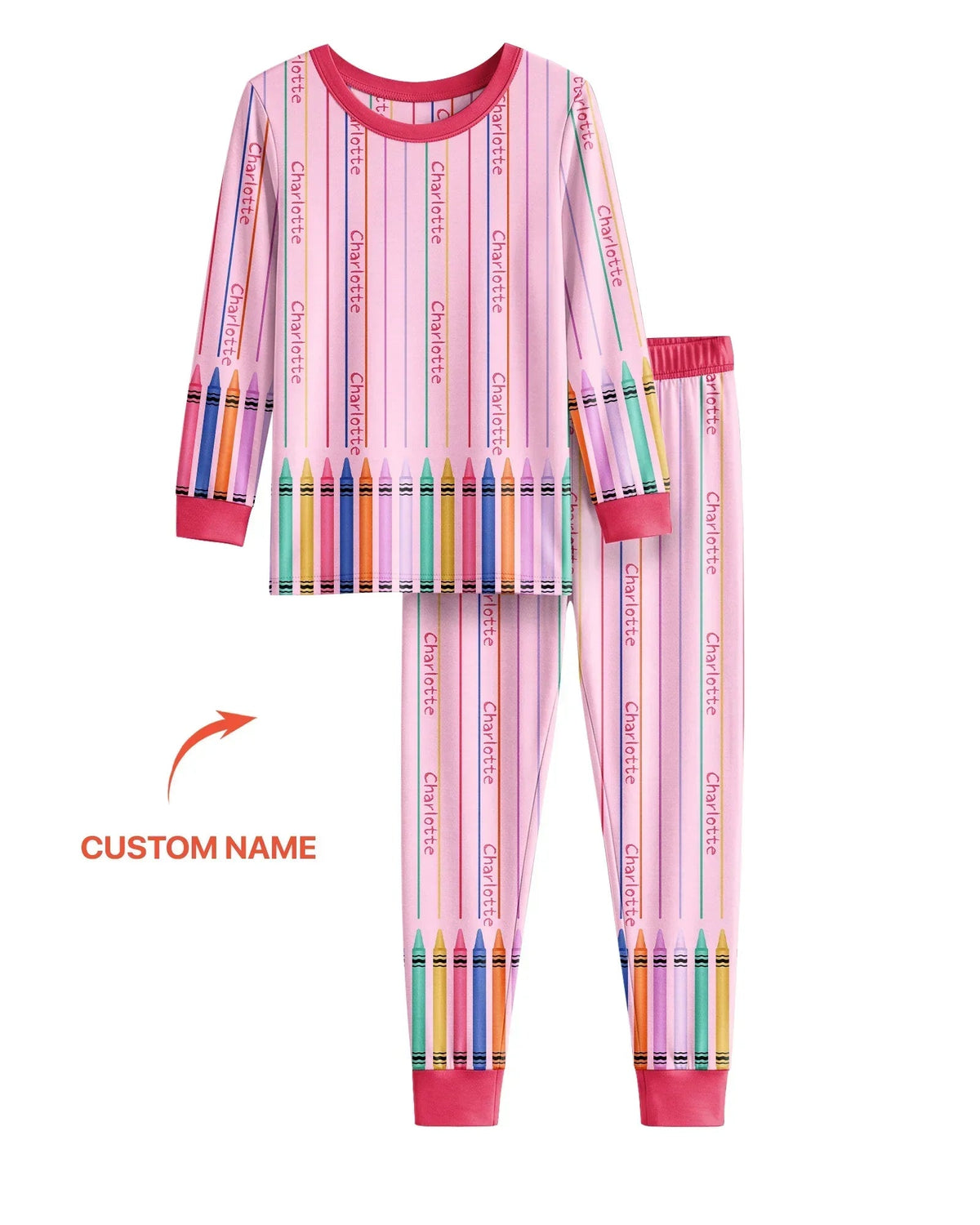 Custom Name Crayon Lines Bamboo Two Piece Long Sleeve Pajama Set