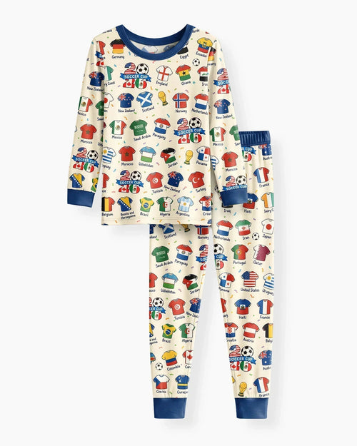 2026 Soccer World Jersey Flag Bamboo Two Piece Long Sleeve Pajama Set