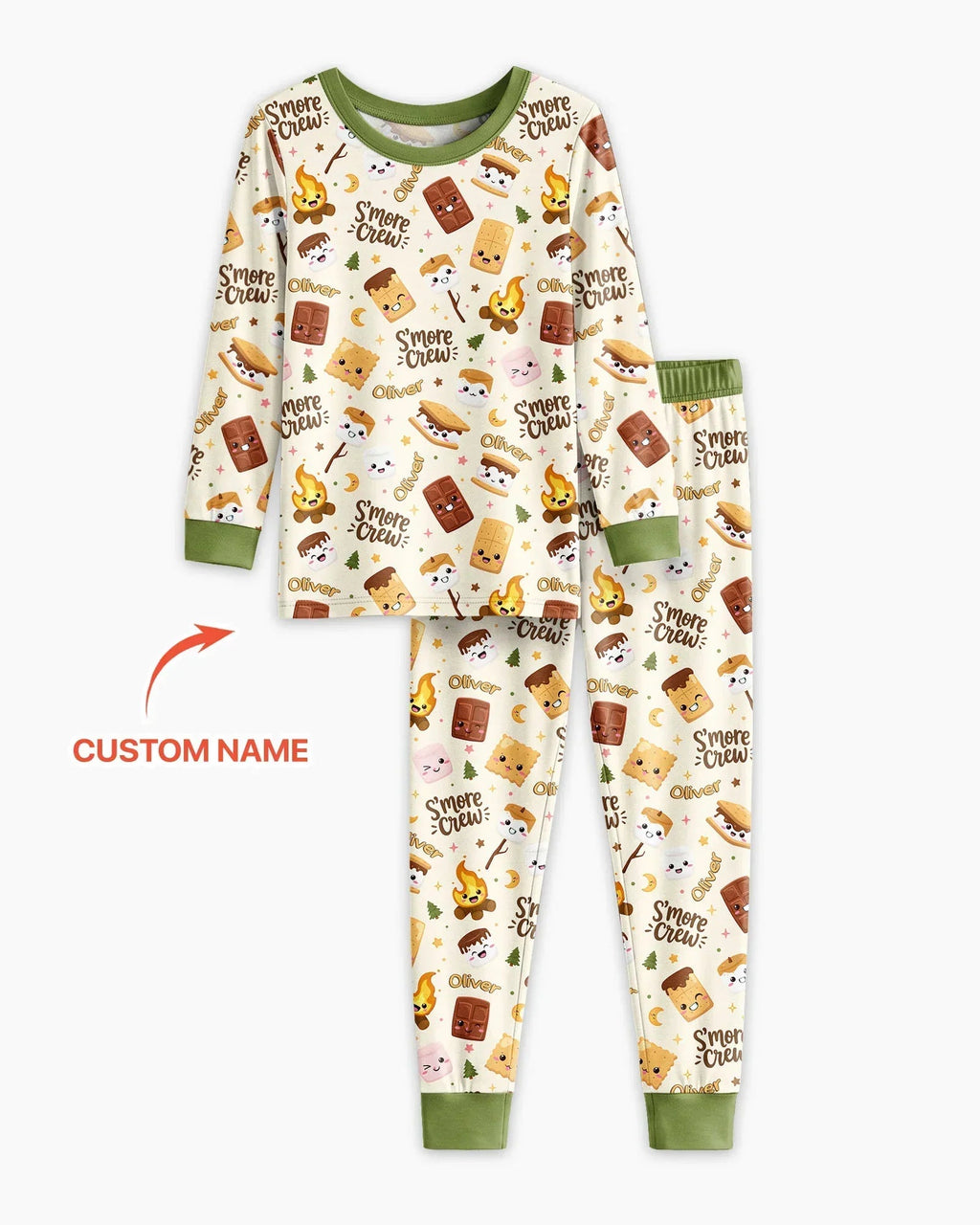 Custom Name Kawaii S'more Crew Family Matching Bamboo Two Piece Long Sleeve Pajama Set