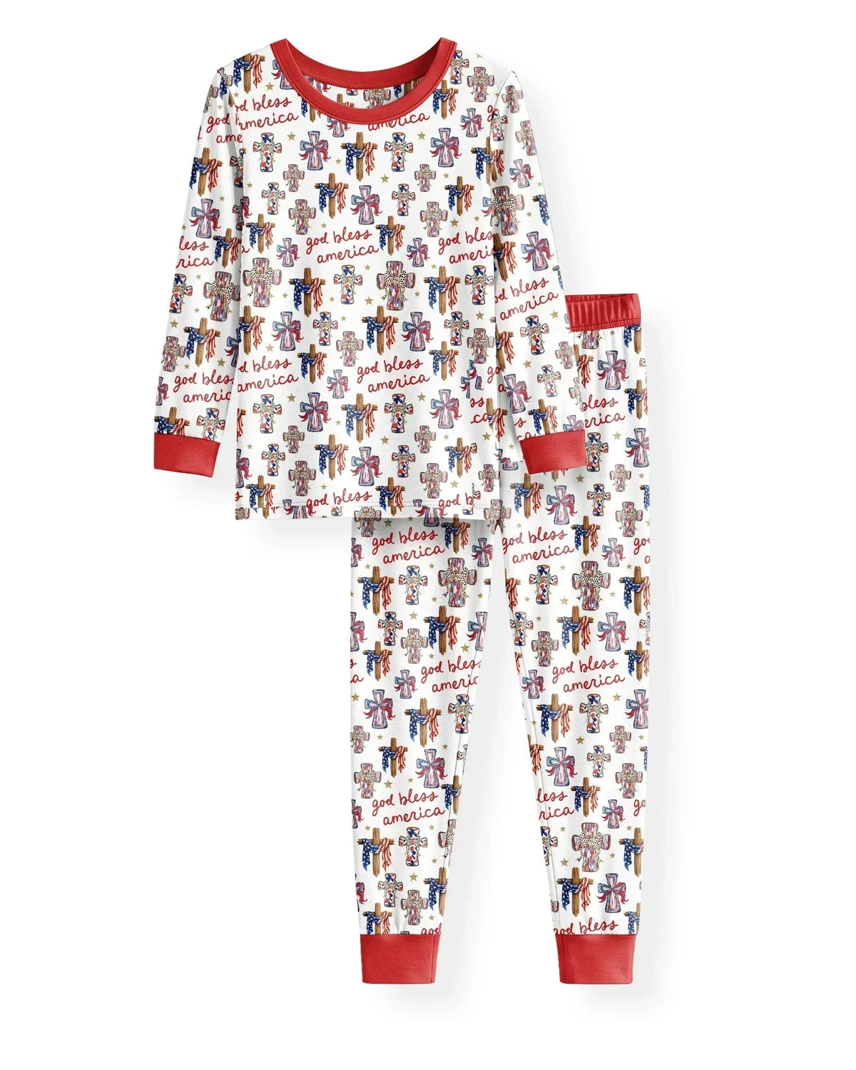 God Bless America Family Matching Bamboo Two Piece Long Sleeve Pajama Set