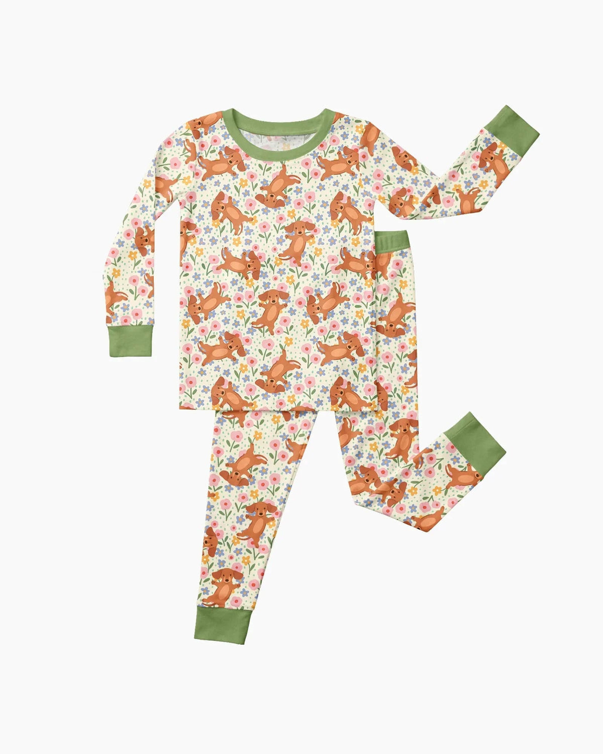 Dachshund Blooms Family Matching Bamboo Two Piece Long Sleeve Pajama Set