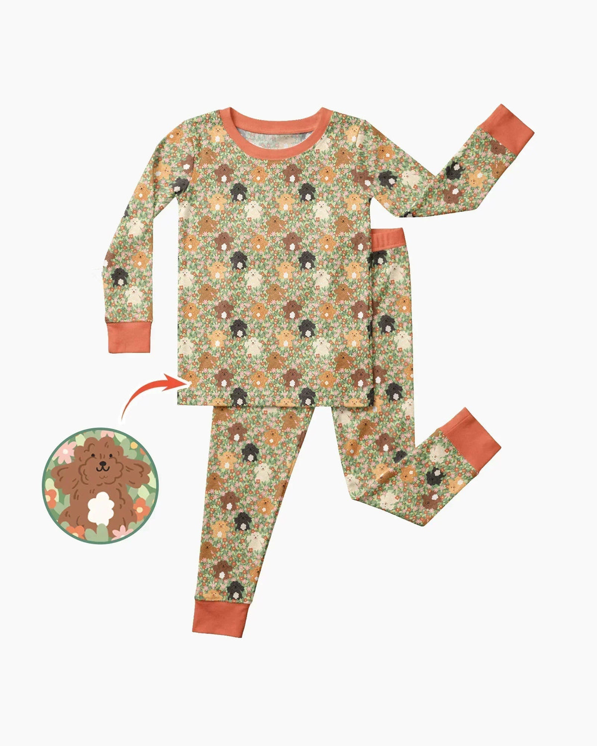 Puppy Garden Family MatchingBamboo Two Piece Long Sleeve Pajama Set