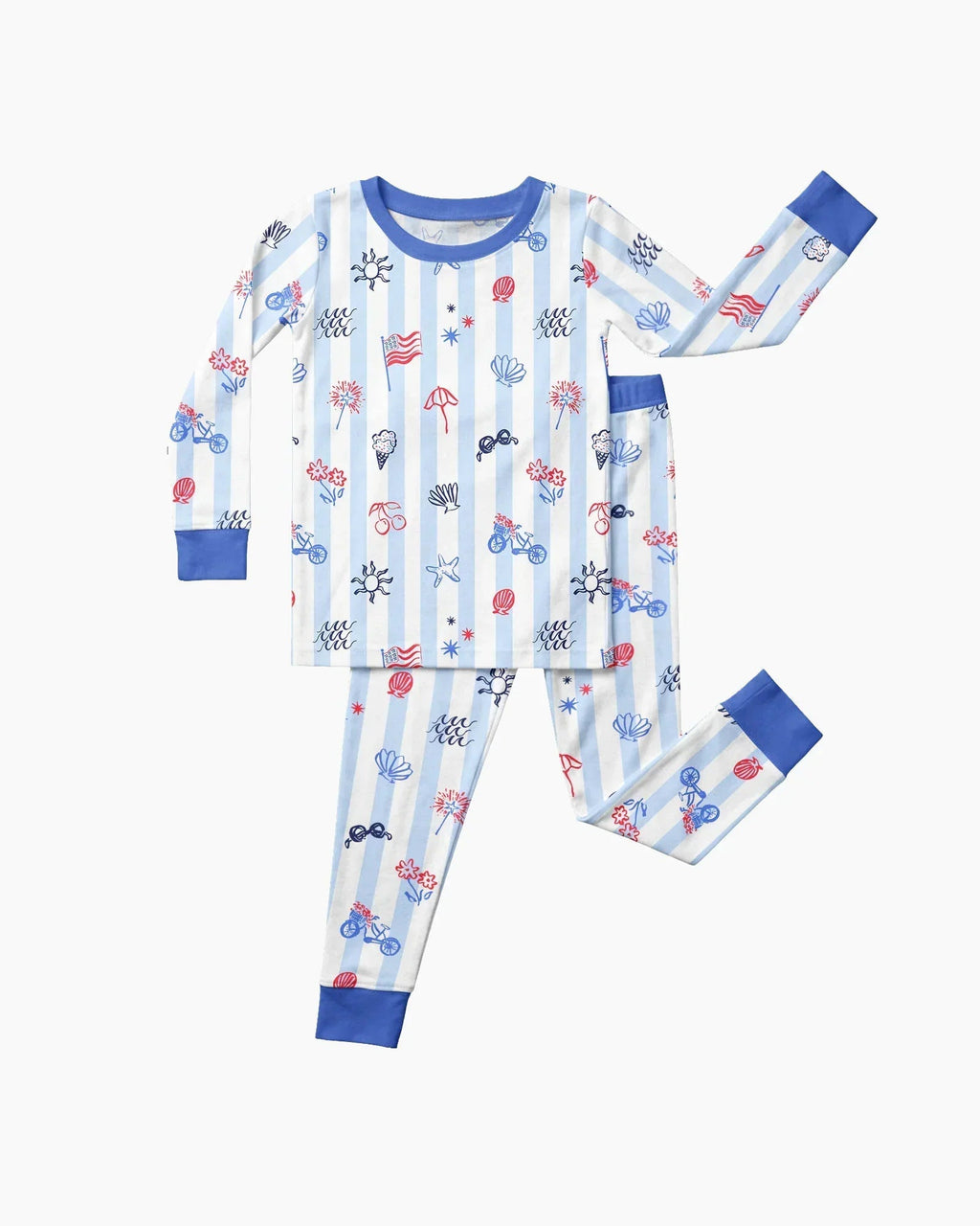 Red, White & Beachy Family Matching Bamboo Two Piece Long Sleeve Pajama Set