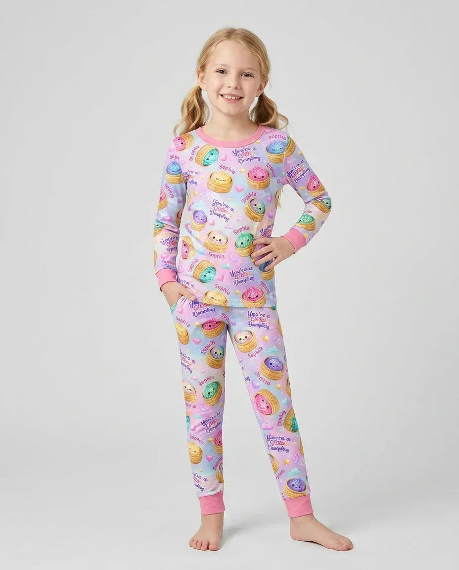 Custom Name You're A Glitter Dumpling Bamboo Two Piece Long Sleeve Pajama Set