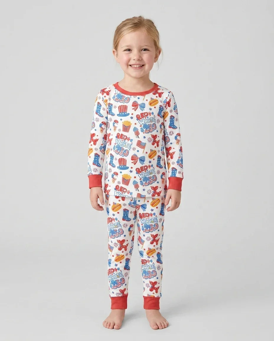 Red White & 250 Bamboo Two Piece Long Sleeve Pajama Set