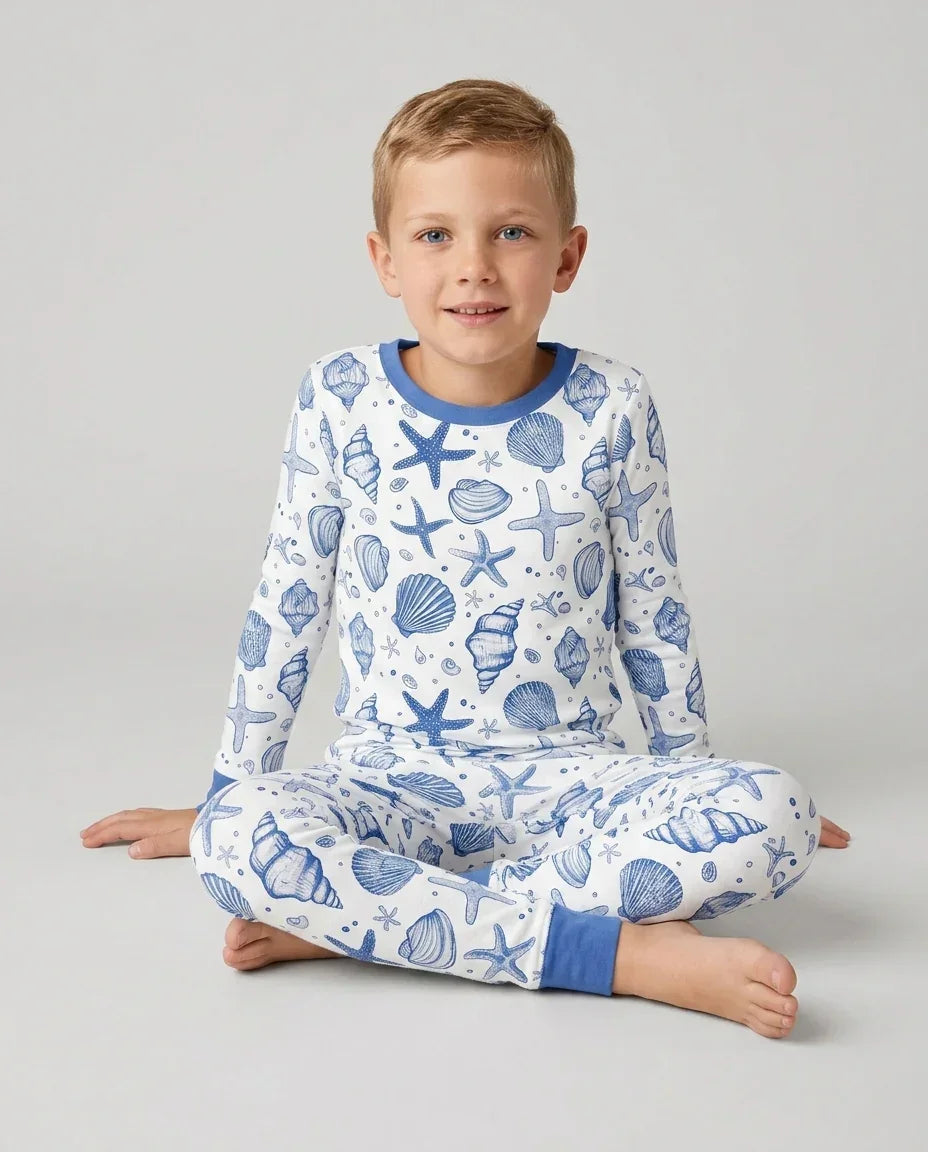 Coastal Charm Family Matching Bamboo Two Piece Long Sleeve Pajama Set