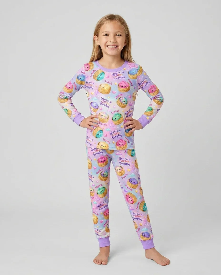 Custom Name You're A Glitter Dumpling Bamboo Two Piece Long Sleeve Pajama Set