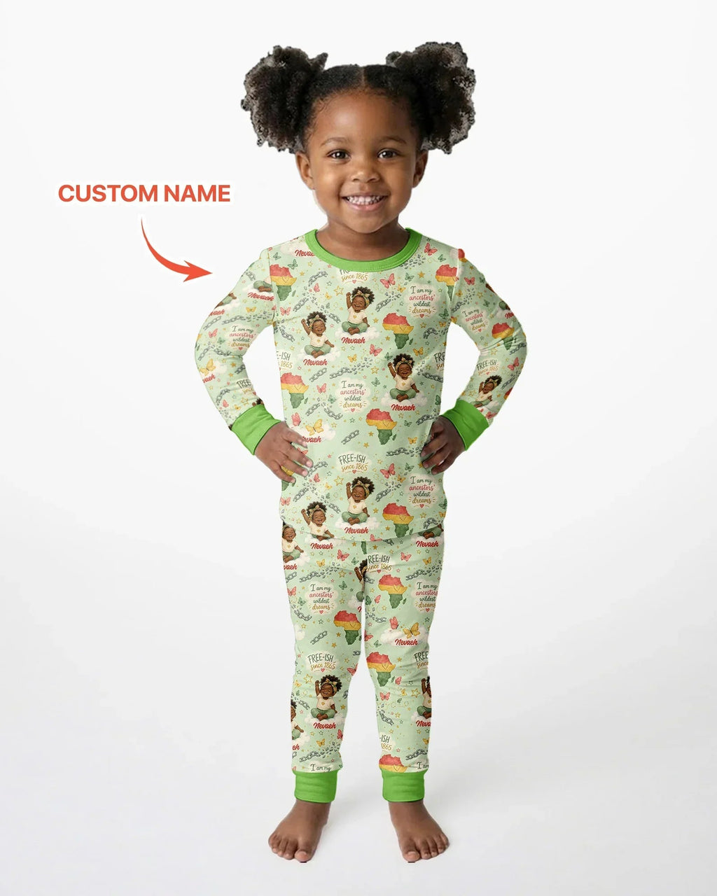 Custom Name Juneteenth I Am My Ancestors' Wildest Dream Bamboo Two Piece Long Sleeve Pajama Set