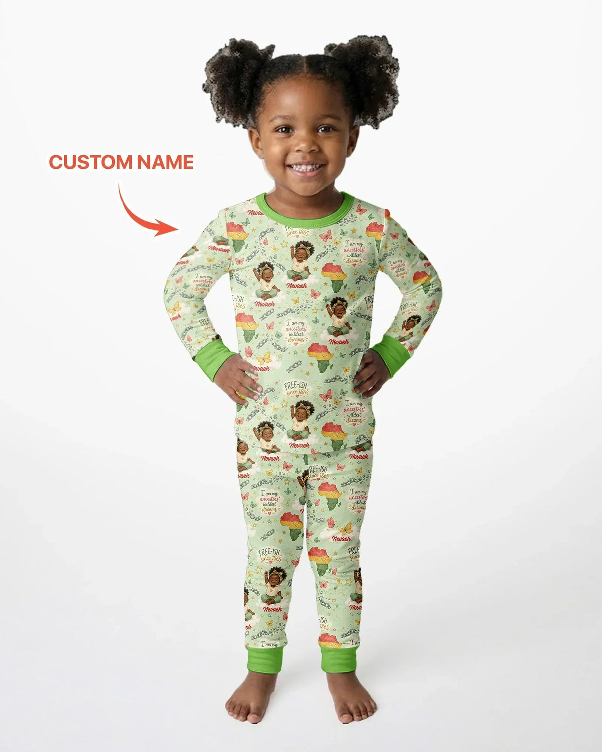 Custom Name Juneteenth I Am My Ancestors' Wildest Dream Bamboo Two Piece Long Sleeve Pajama Set