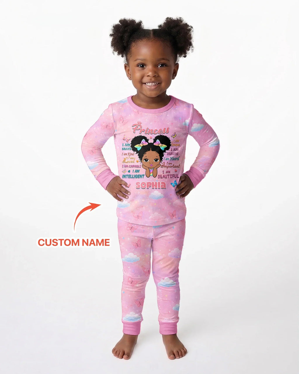 Black Princess I Am BeautifulBamboo Two Piece Long Sleeve Pajama Set