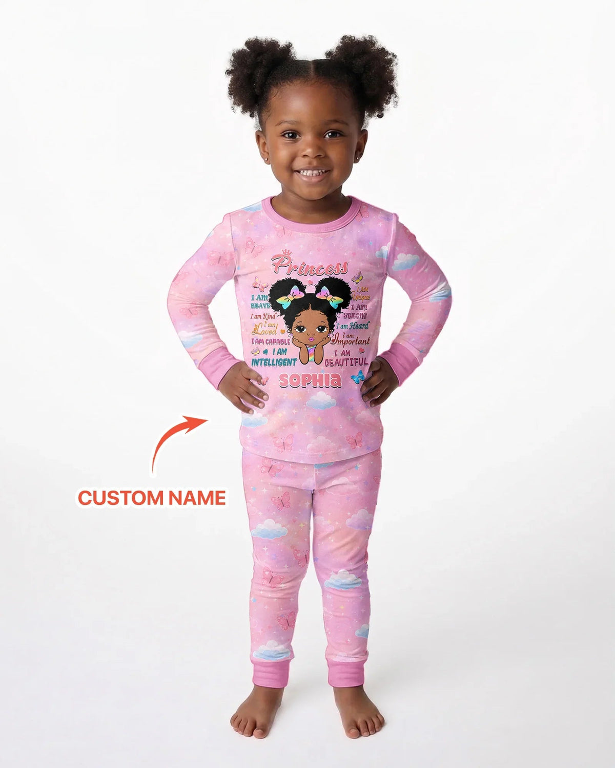 Black Princess I Am BeautifulBamboo Two Piece Long Sleeve Pajama Set
