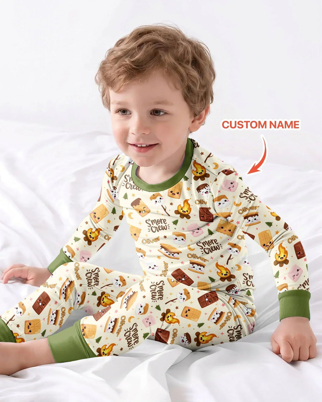 Custom Name Kawaii S'more Crew Family Matching Bamboo Two Piece Long Sleeve Pajama Set
