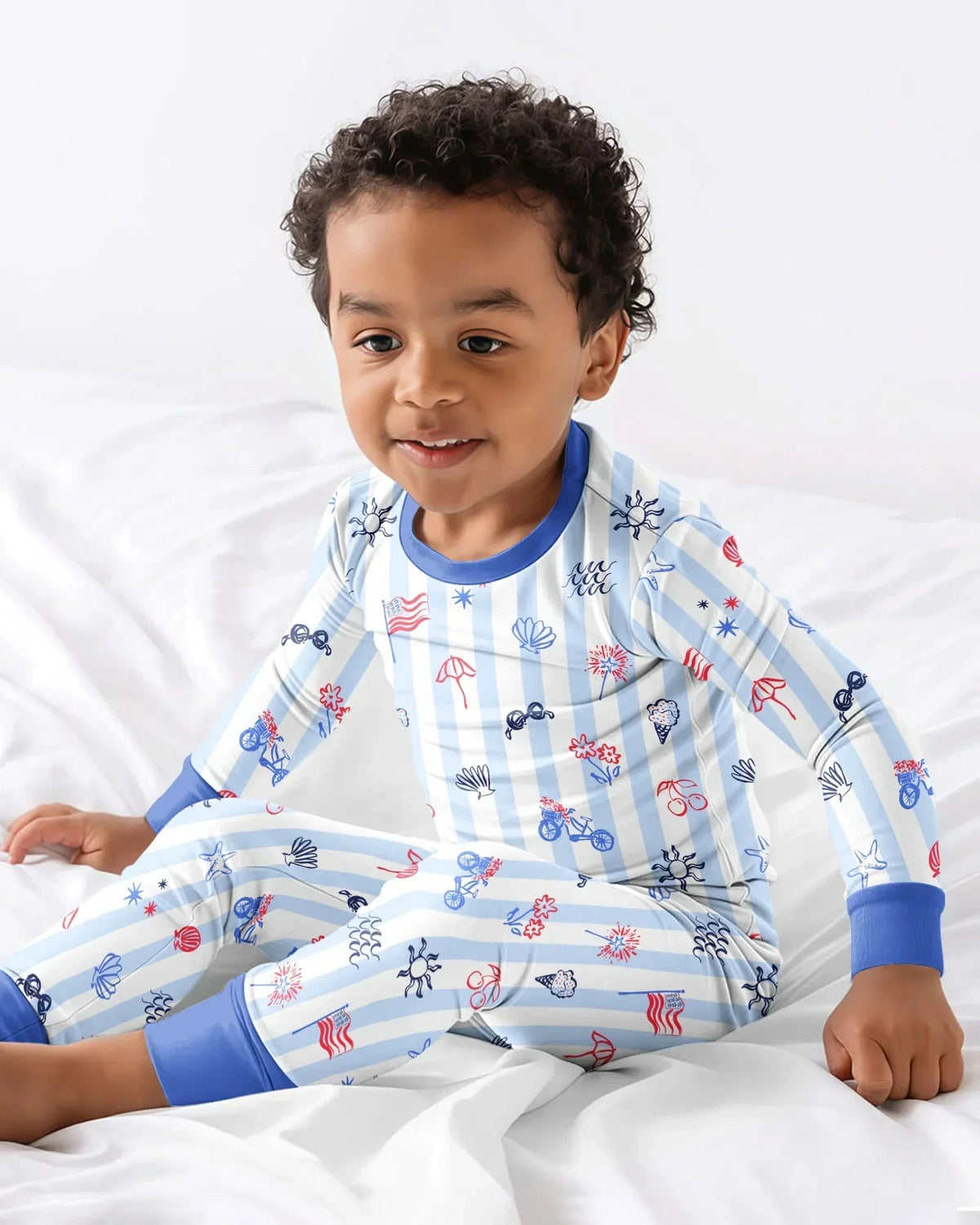 Red, White & Beachy Family Matching Bamboo Two Piece Long Sleeve Pajama Set