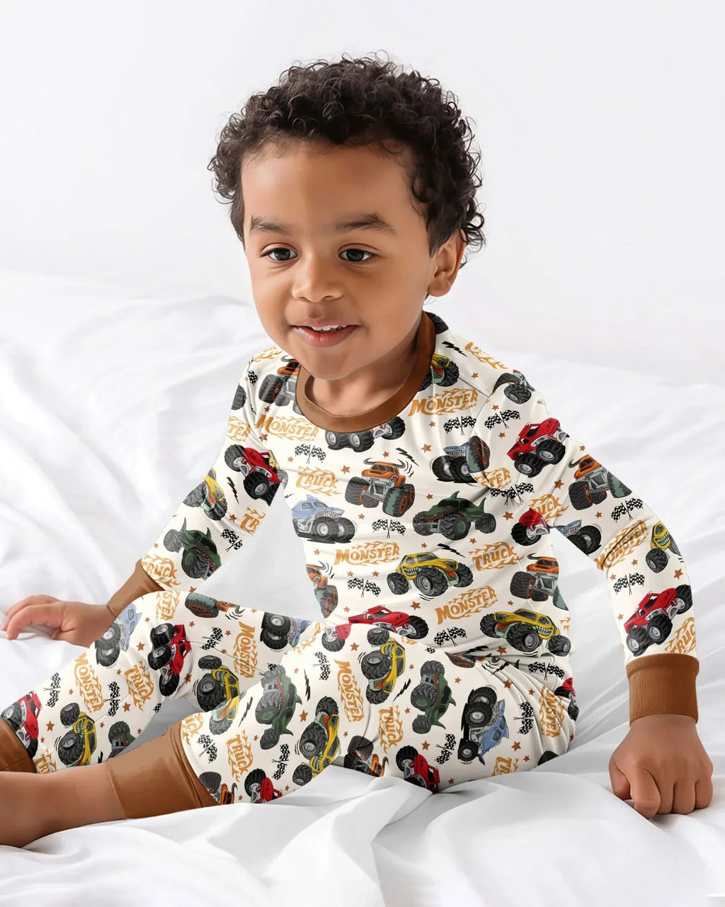 Vroom Vroom Monster Truck Bamboo Two Piece Long Sleeve Pajama Set