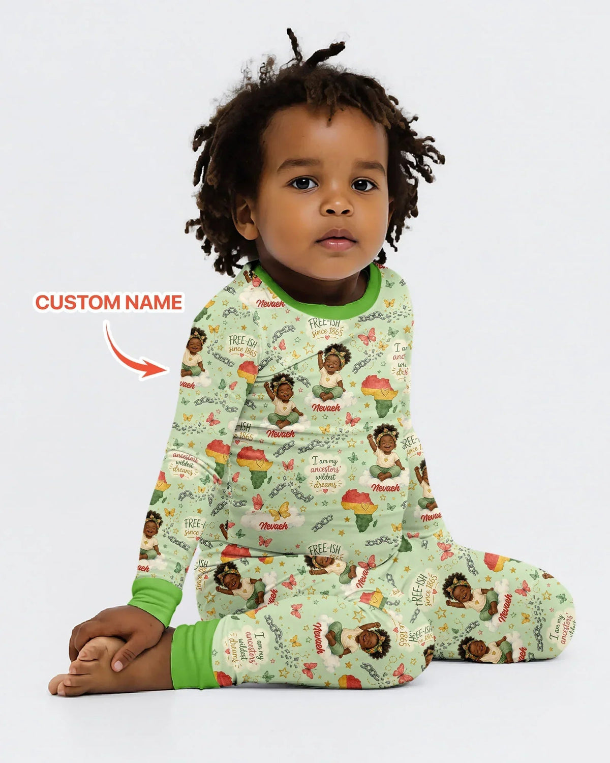 Custom Name Juneteenth I Am My Ancestors' Wildest Dream Bamboo Two Piece Long Sleeve Pajama Set