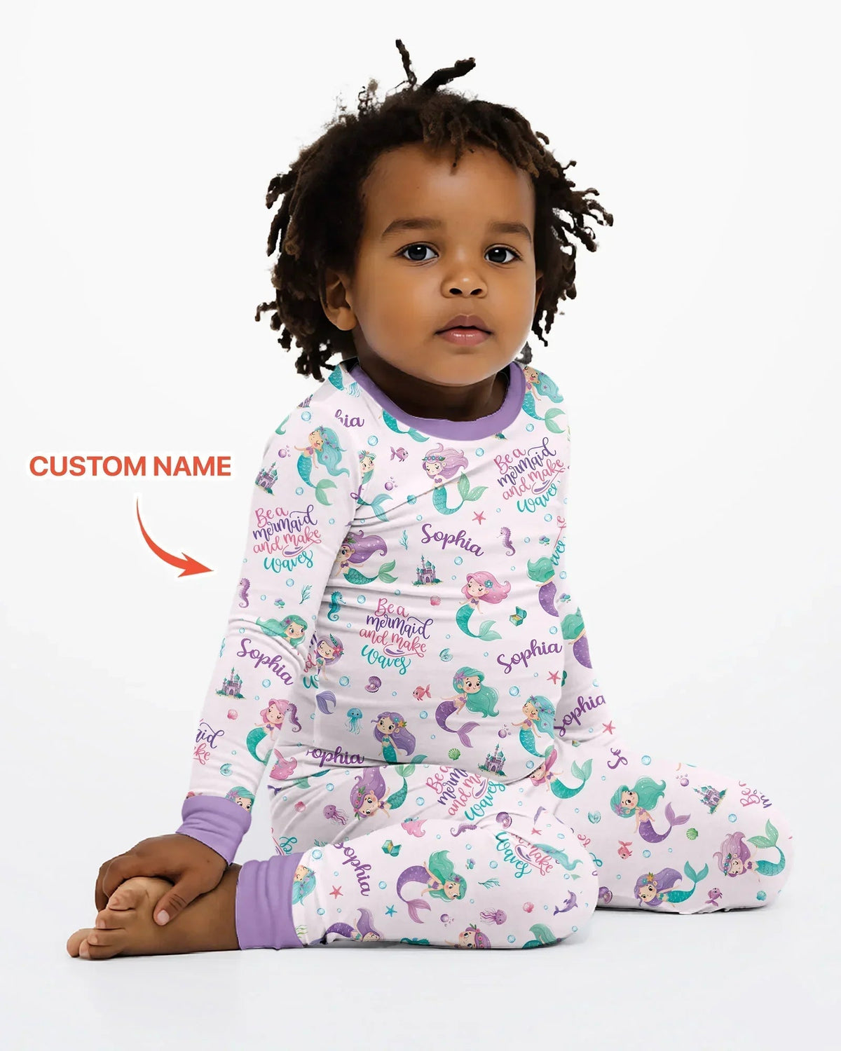 Custom Name Mermaid Make Waves Bamboo Two Piece Long Sleeve Pajama Set