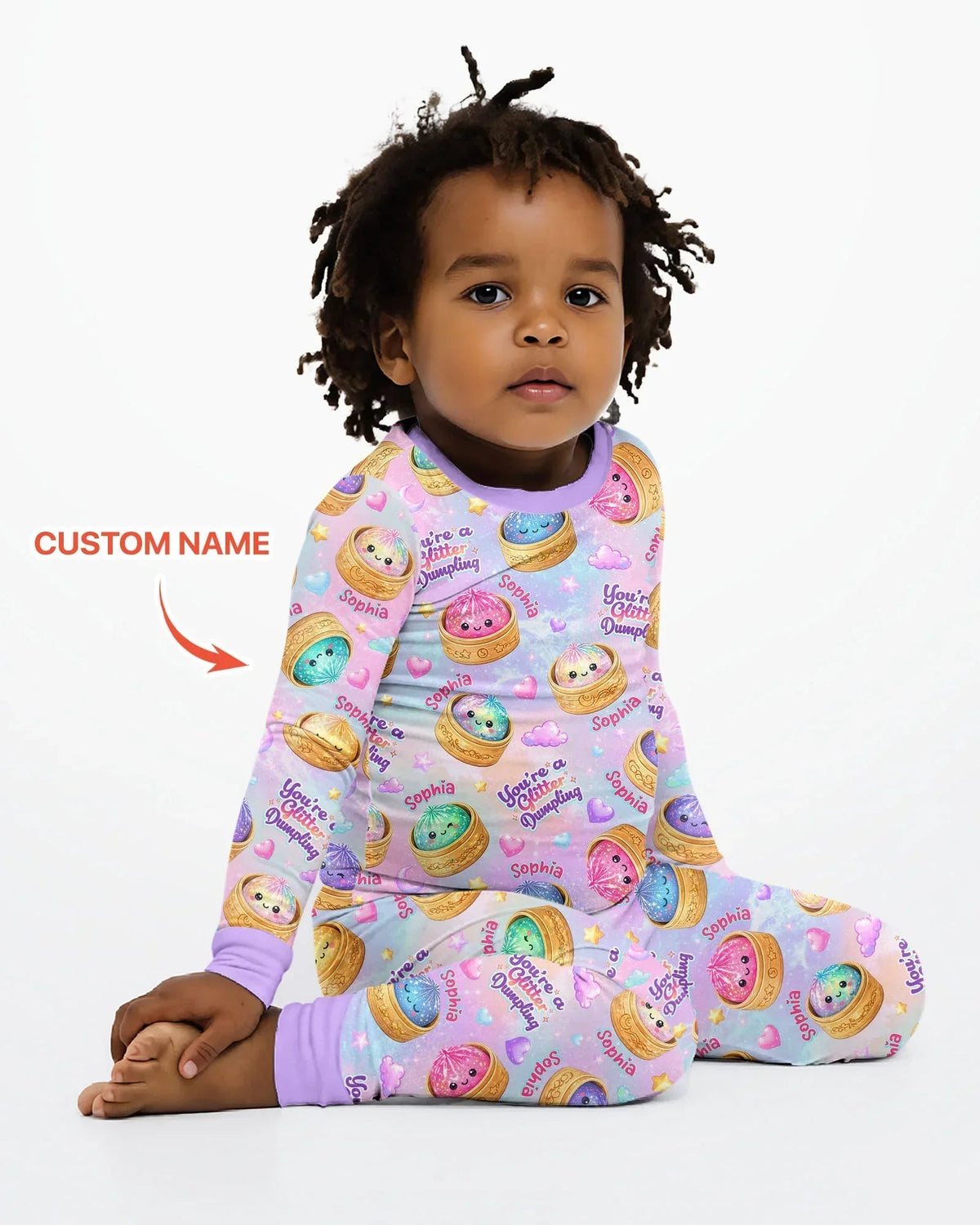 Custom Name You're A Glitter Dumpling Bamboo Two Piece Long Sleeve Pajama Set
