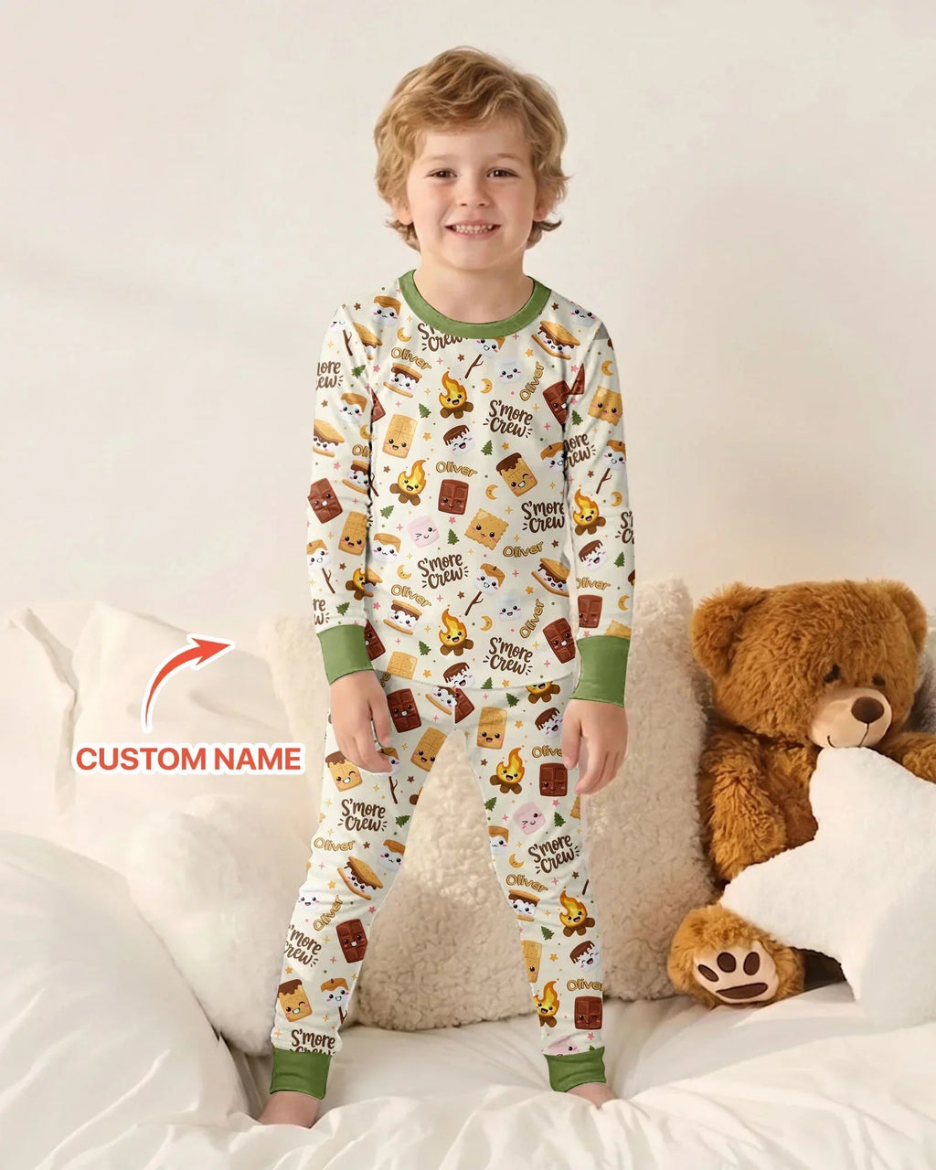 Custom Name Kawaii S'more Crew Family Matching Bamboo Two Piece Long Sleeve Pajama Set