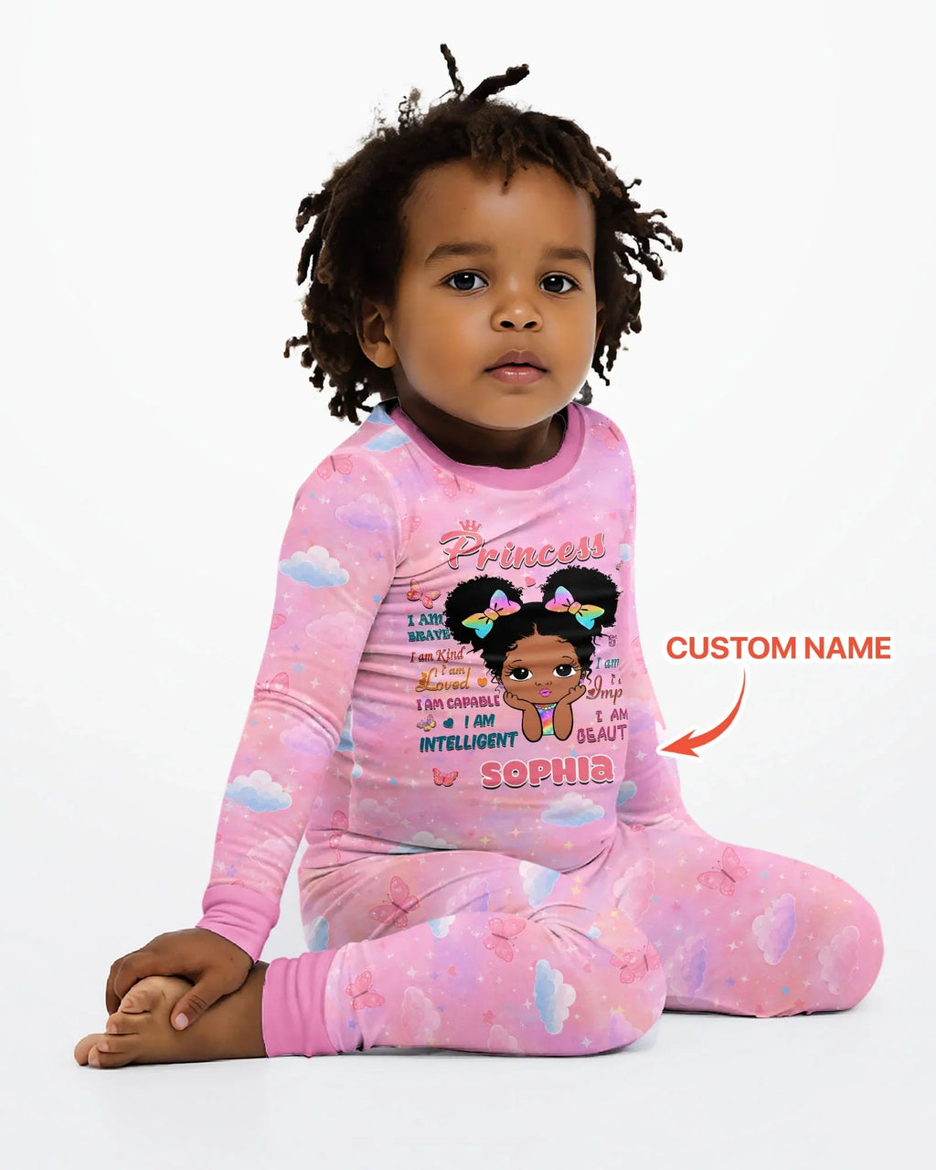Black Princess I Am BeautifulBamboo Two Piece Long Sleeve Pajama Set