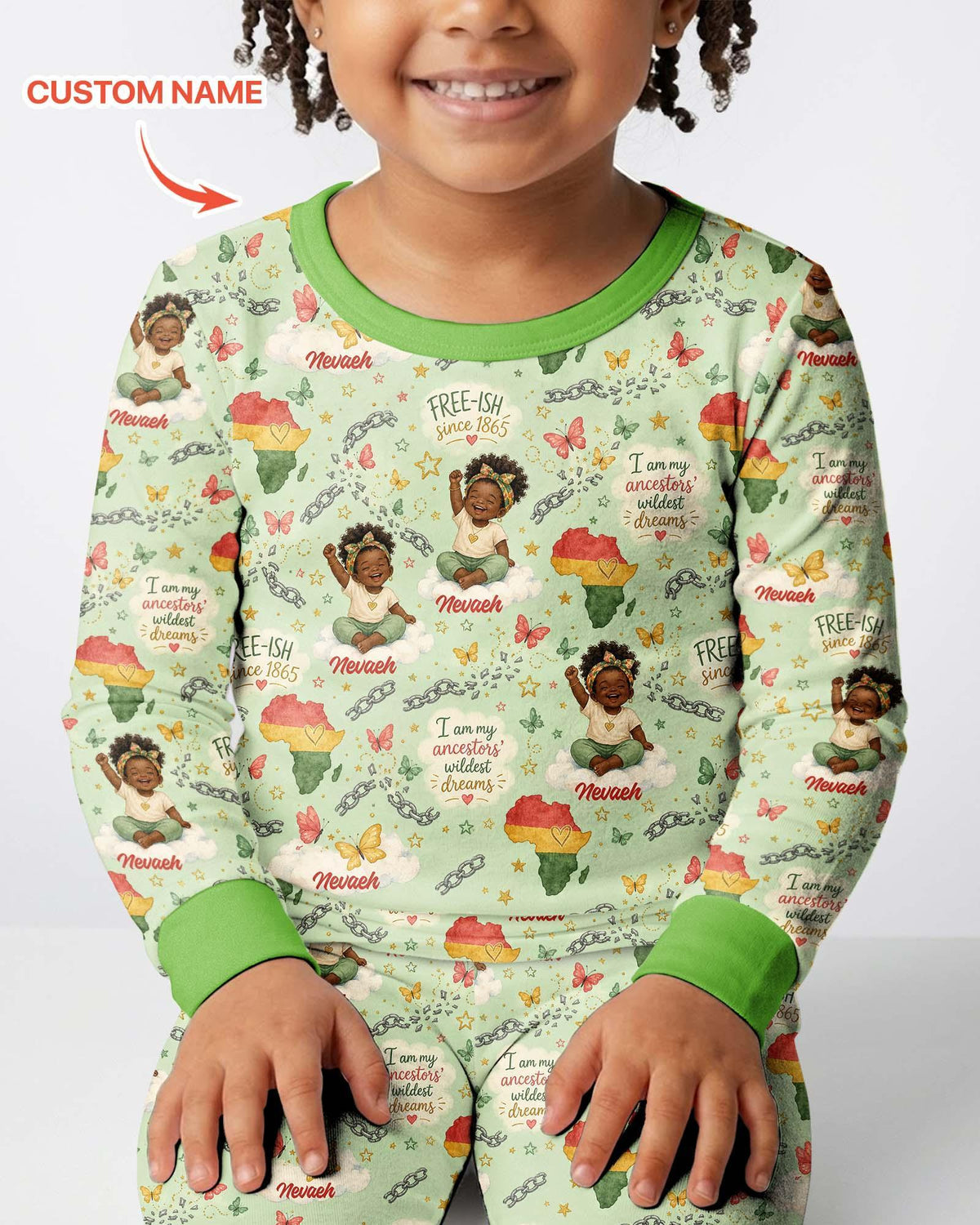 Custom Name Juneteenth I Am My Ancestors' Wildest Dream Bamboo Two Piece Long Sleeve Pajama Set