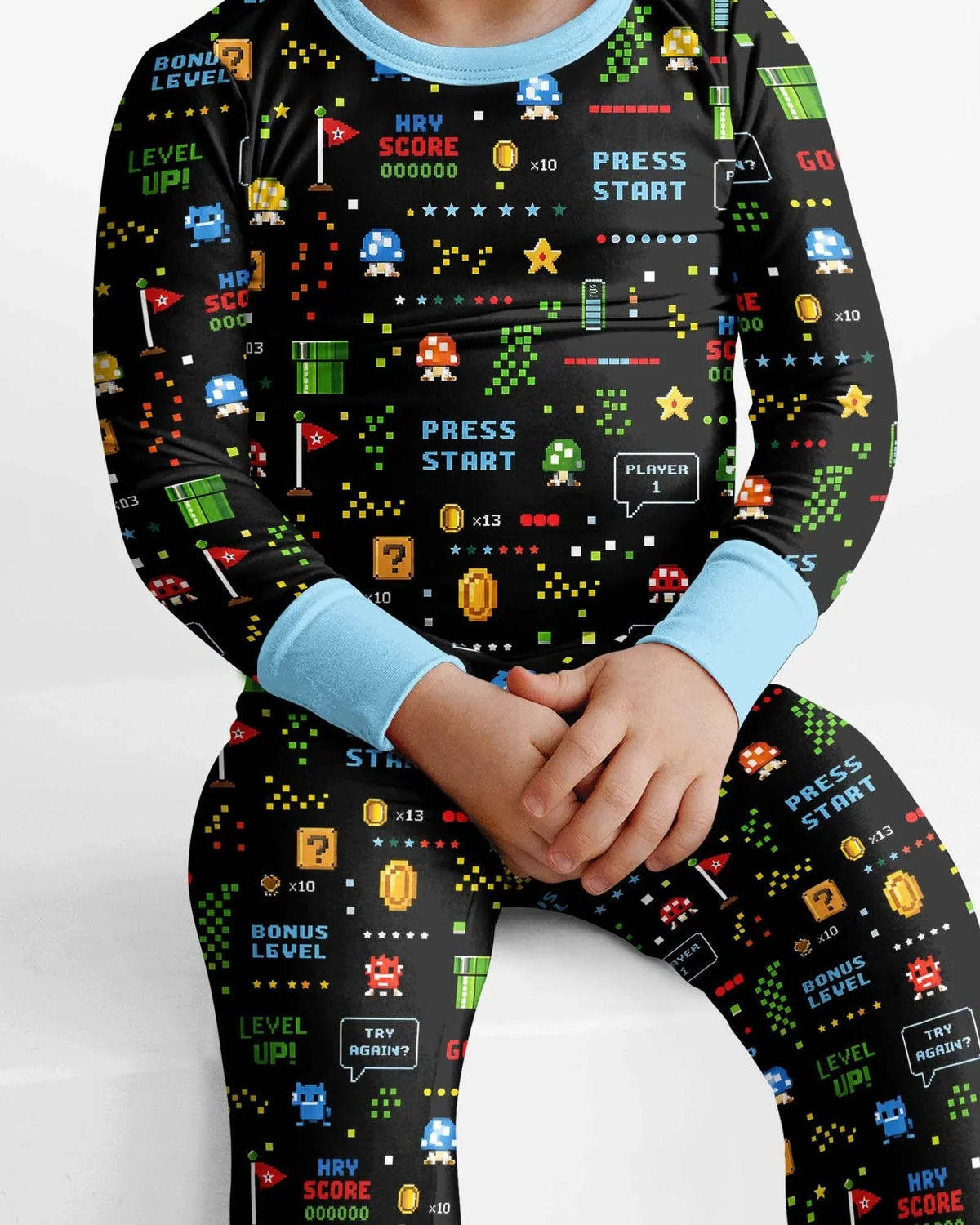 Pixel Game Lover Matching Bamboo Two Piece Long Sleeve Pajama Set