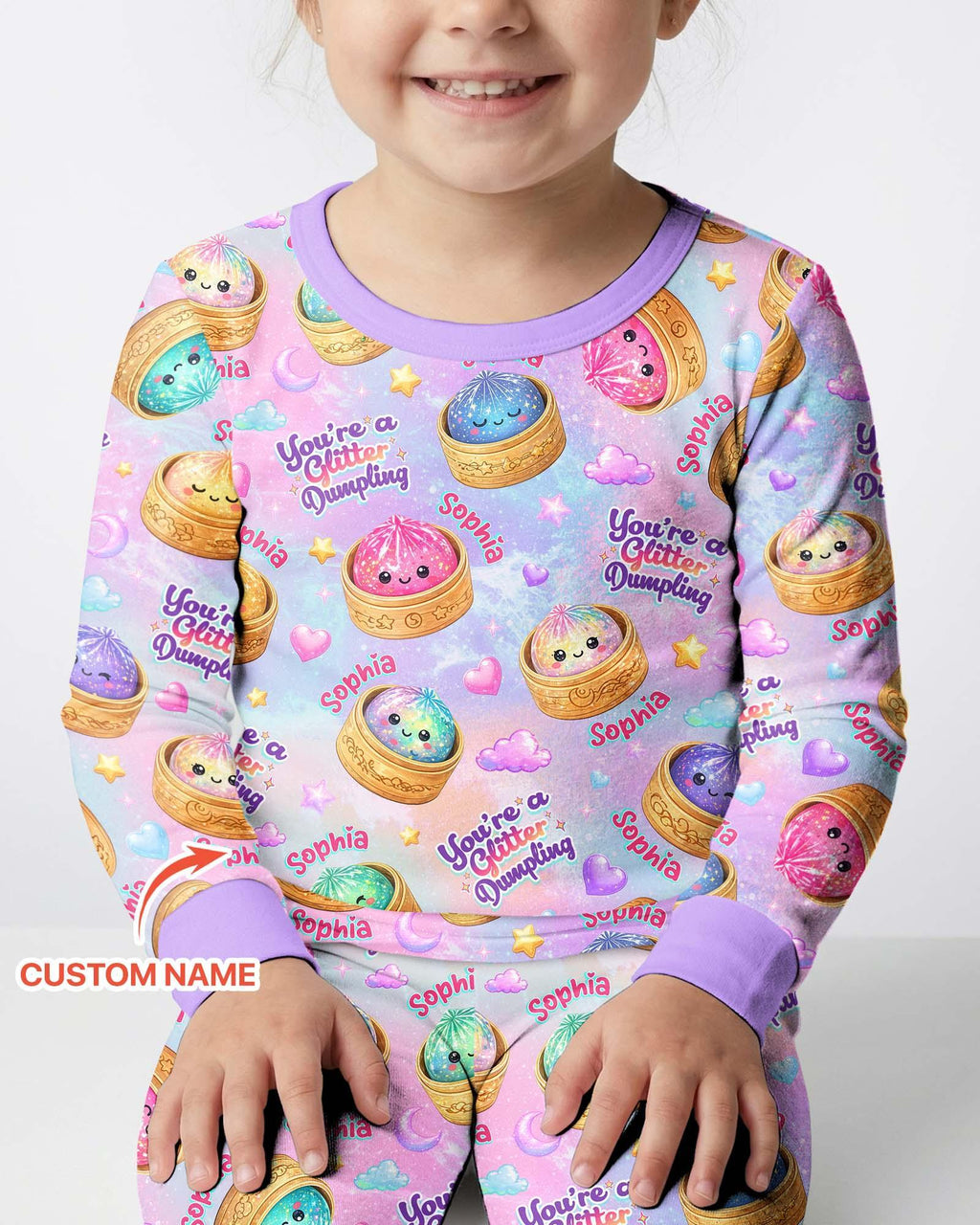 Custom Name You're A Glitter Dumpling Bamboo Two Piece Long Sleeve Pajama Set