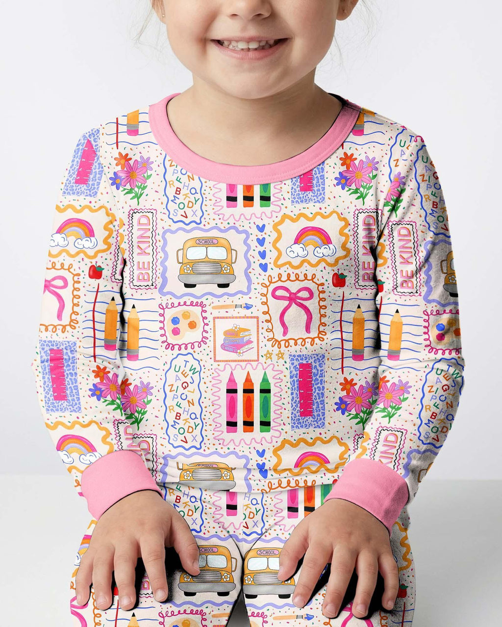 Colorful Doodle School Bamboo Two Piece Long Sleeve Pajama Set