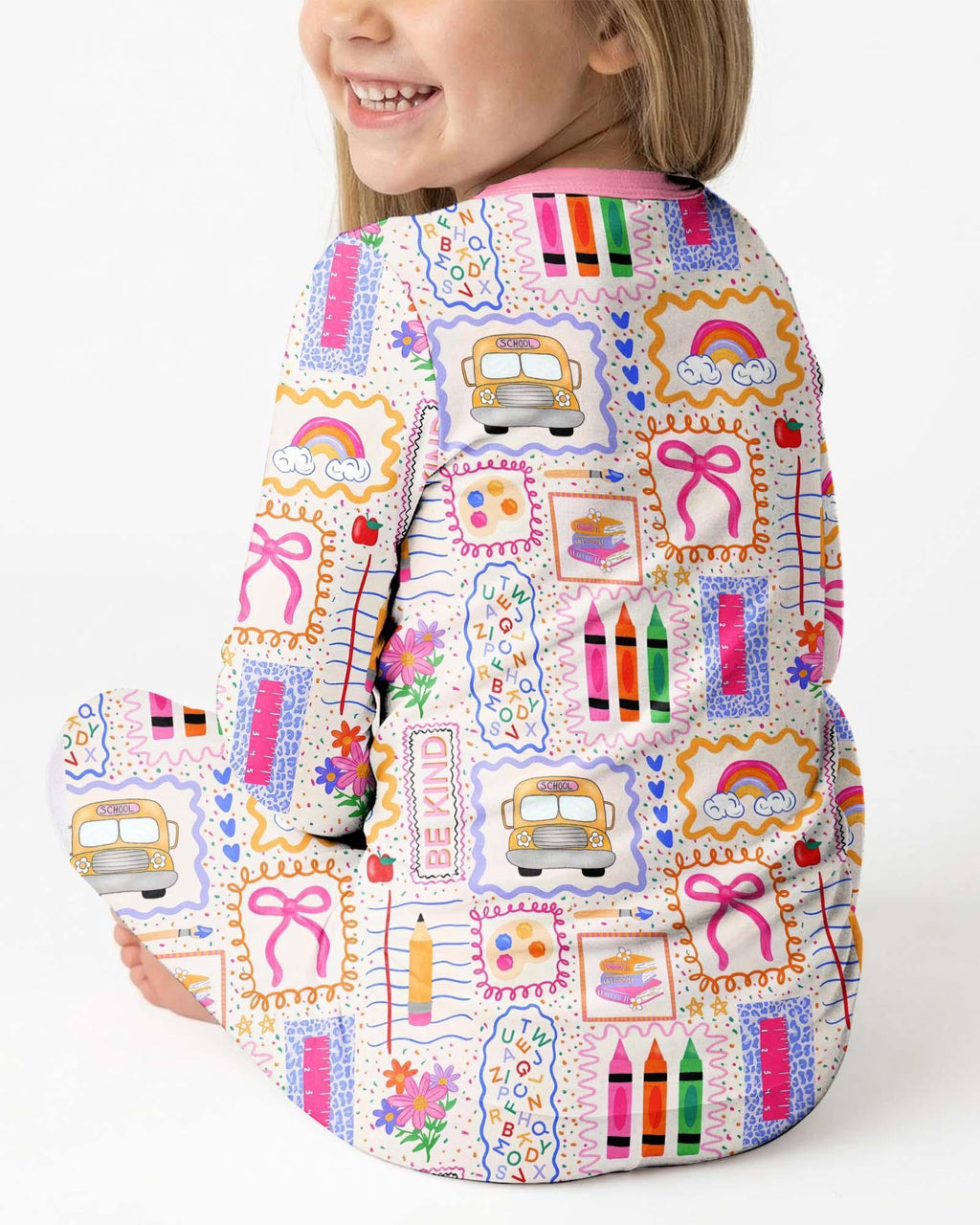 Colorful Doodle School Bamboo Two Piece Long Sleeve Pajama Set