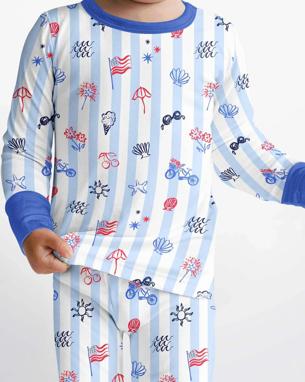 Red, White & Beachy Family Matching Bamboo Two Piece Long Sleeve Pajama Set