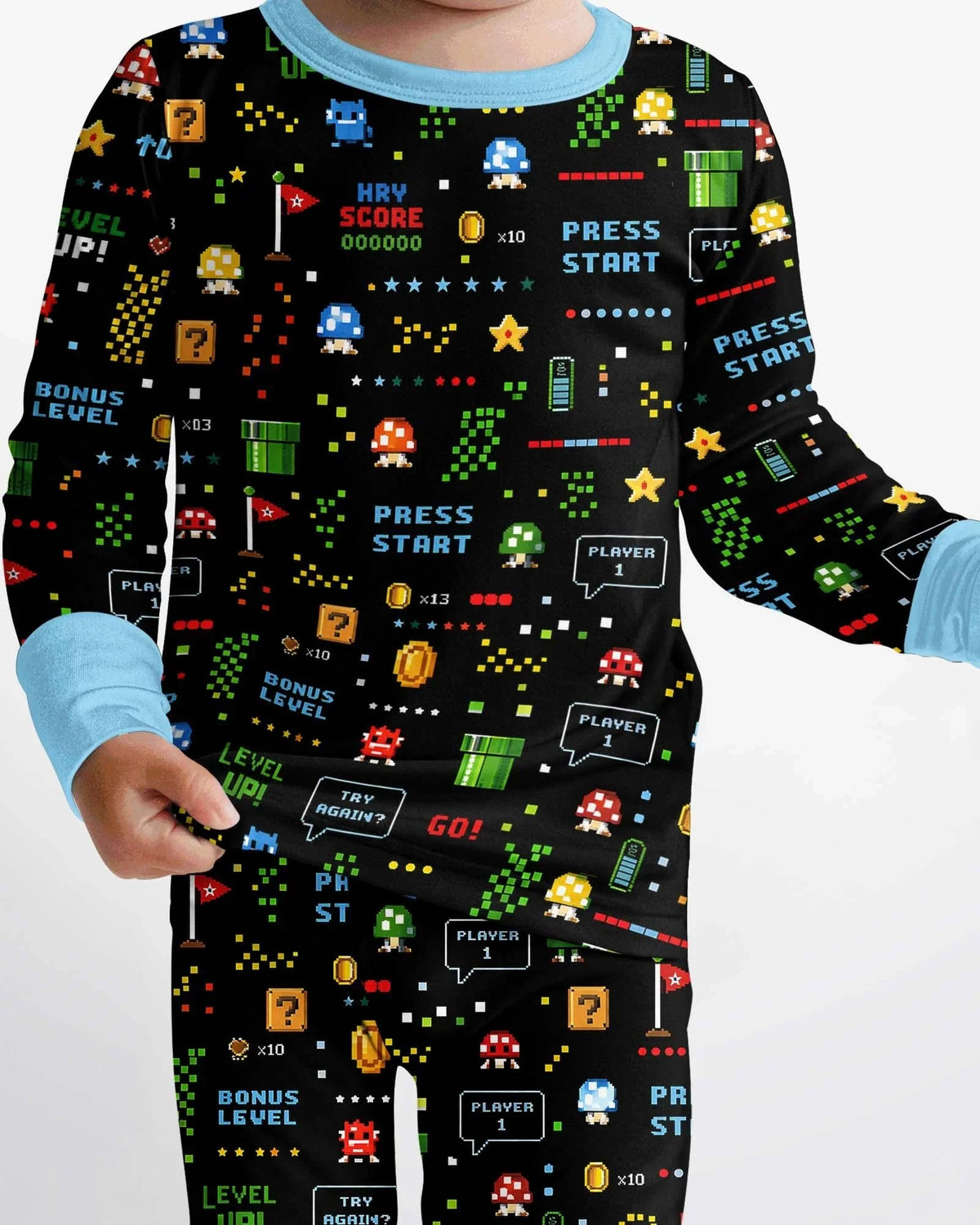 Pixel Game Lover Matching Bamboo Two Piece Long Sleeve Pajama Set
