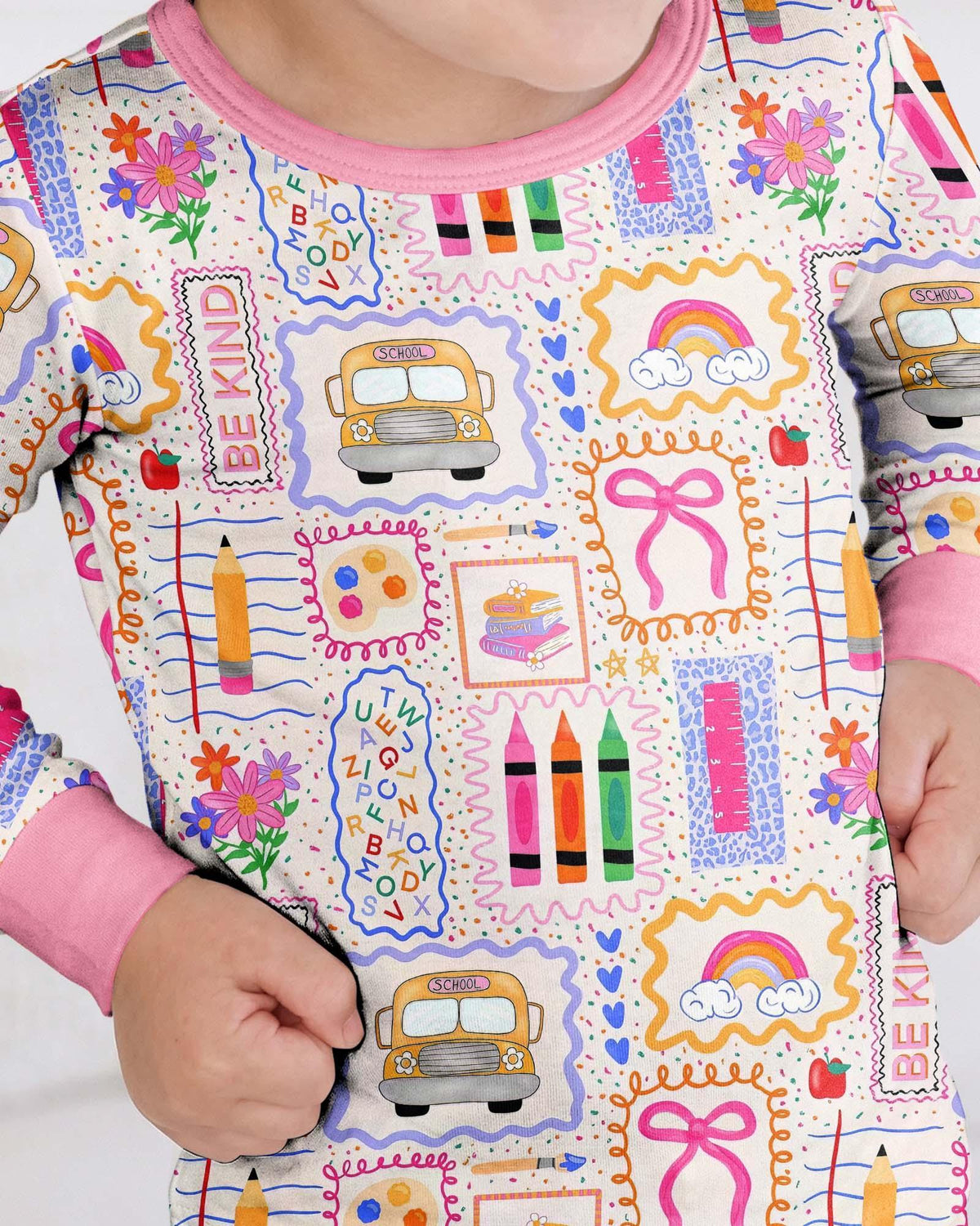 Colorful Doodle School Bamboo Two Piece Long Sleeve Pajama Set