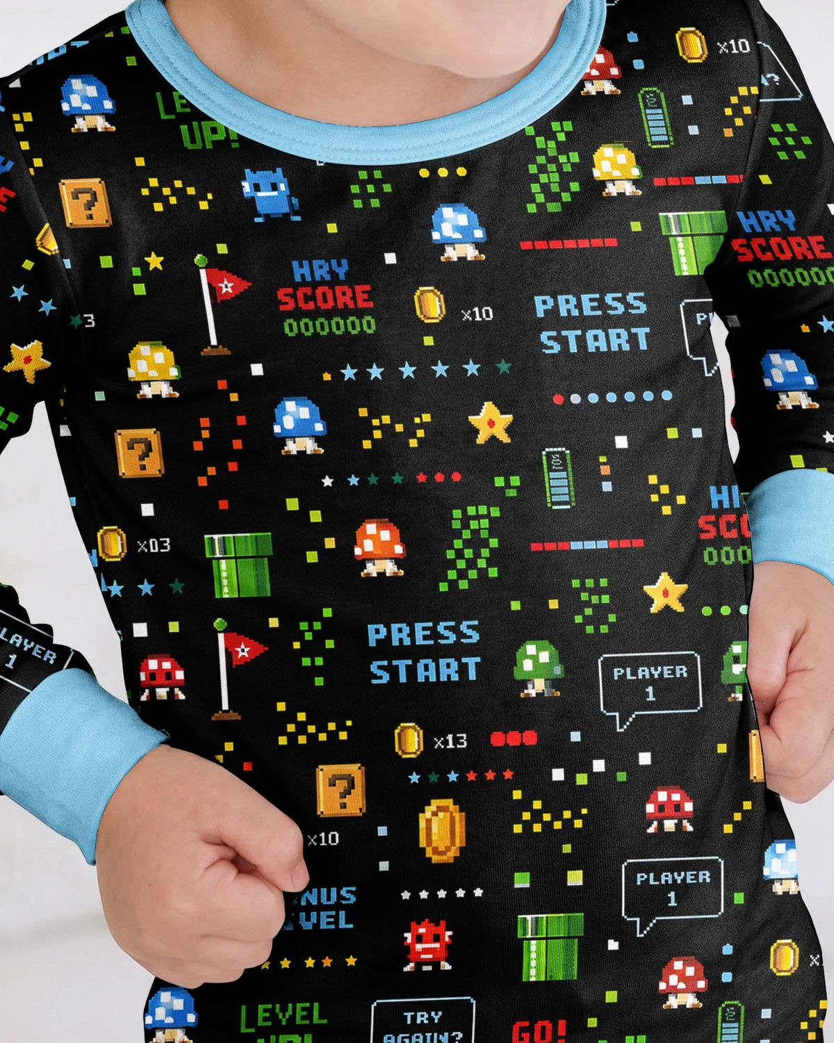 Pixel Game Lover Matching Bamboo Two Piece Long Sleeve Pajama Set