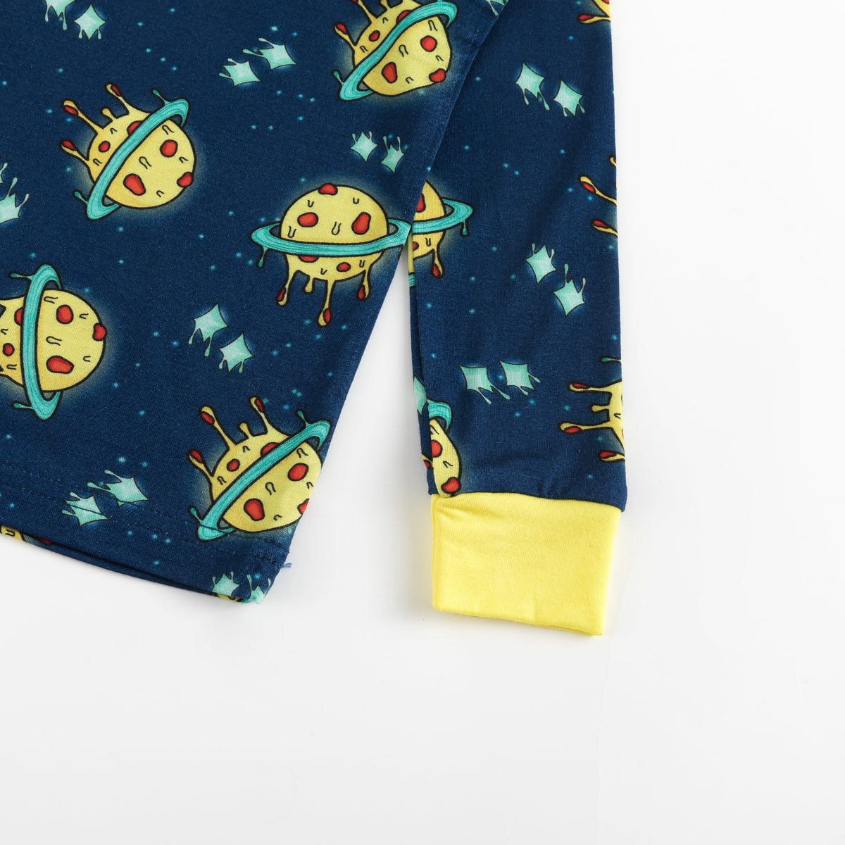 Deep Blue Cartoon Planet Bamboo Two-Piece Pajama Set