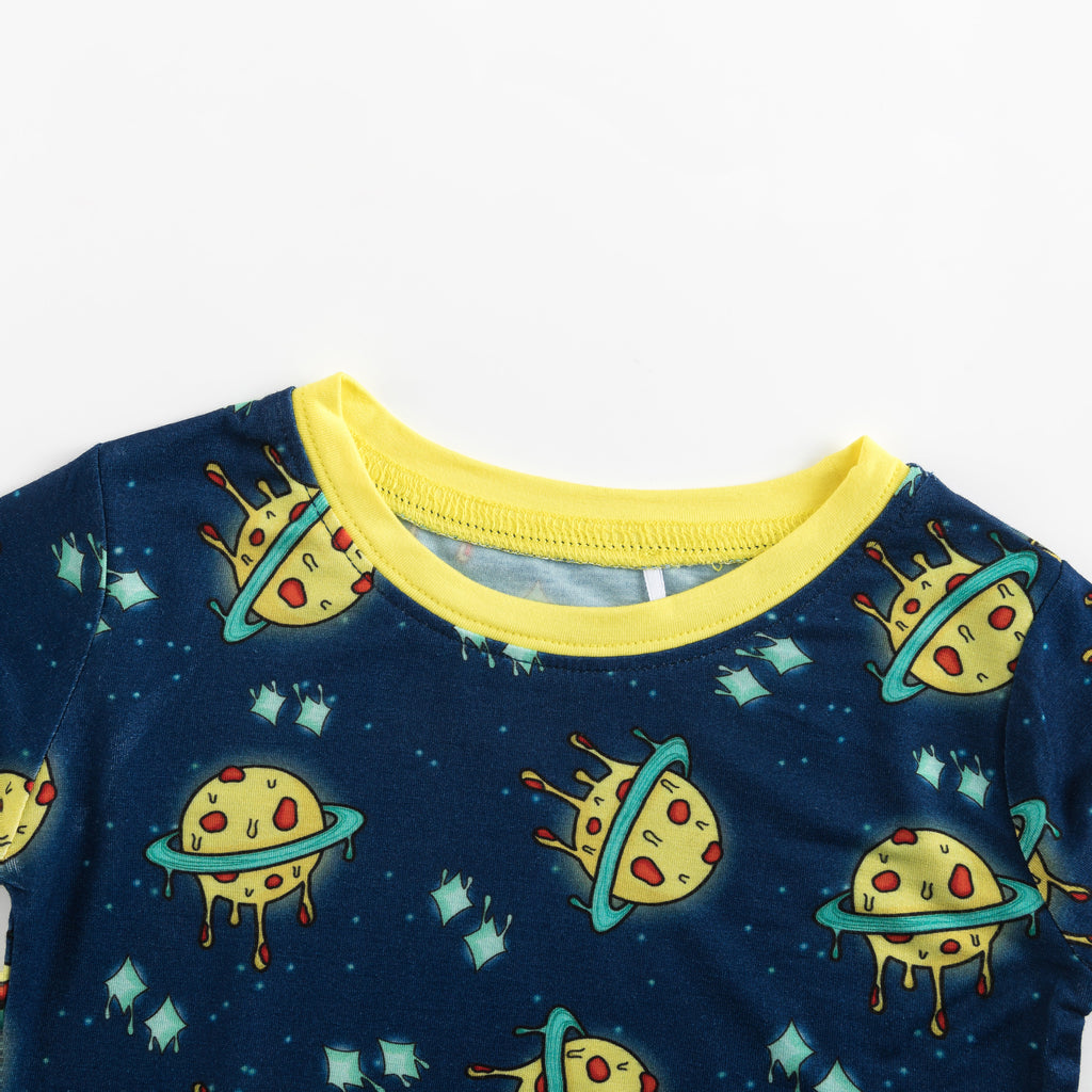 Deep Blue Cartoon Planet Bamboo Two-Piece Pajama Set