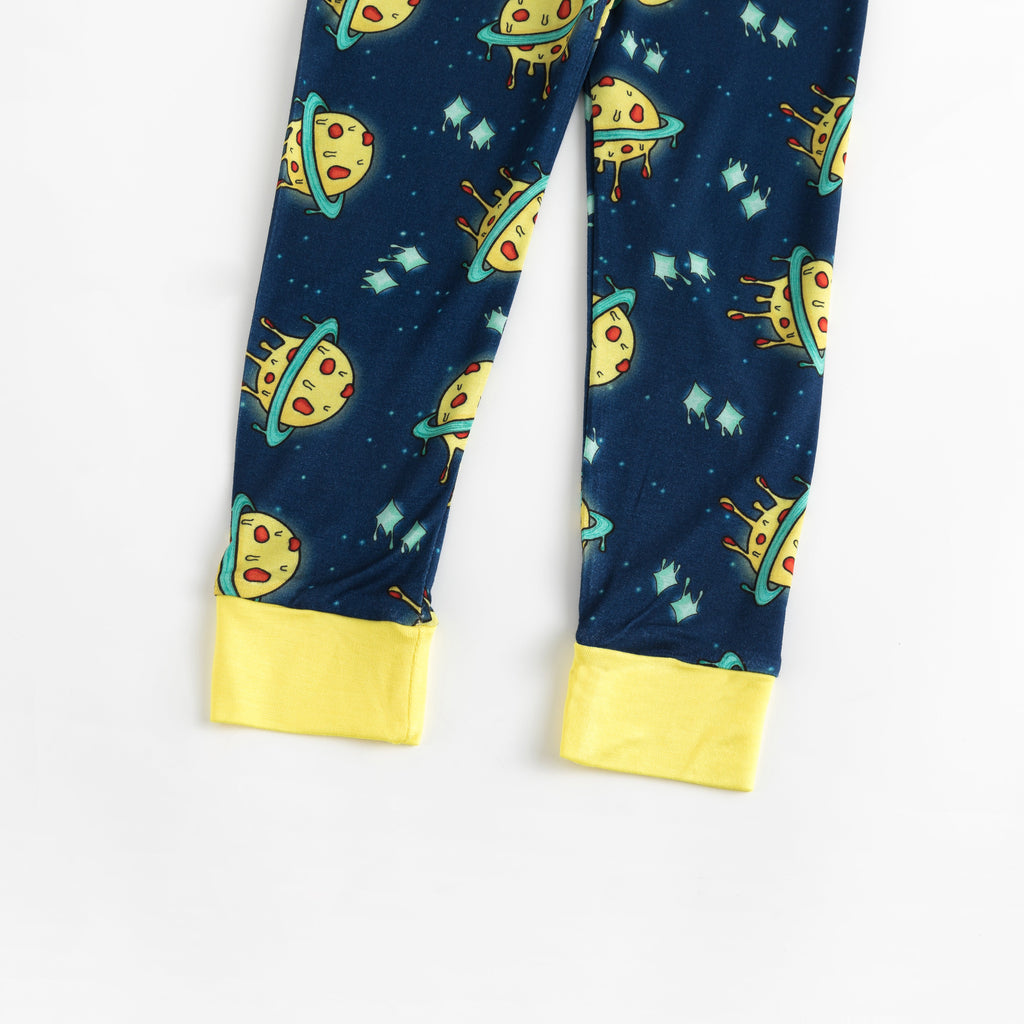 Deep Blue Cartoon Planet Bamboo Two-Piece Pajama Set