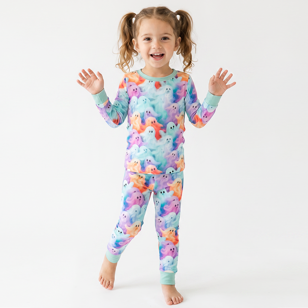 Halloween Rainbow Ghost Bamboo Long Sleeve Pajama Set