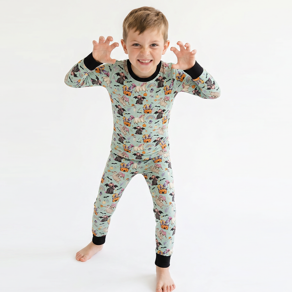 Halloween Witch Pumpkin Castle Bamboo Long Sleeve Pajama Set