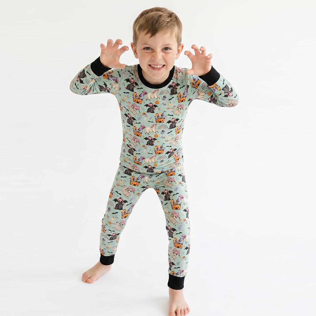 Halloween Witch Pumpkin Castle Bamboo Long Sleeve Pajama Set